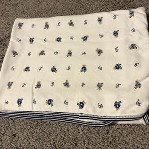 Ralph Lauren White and Blue Bear Blanket